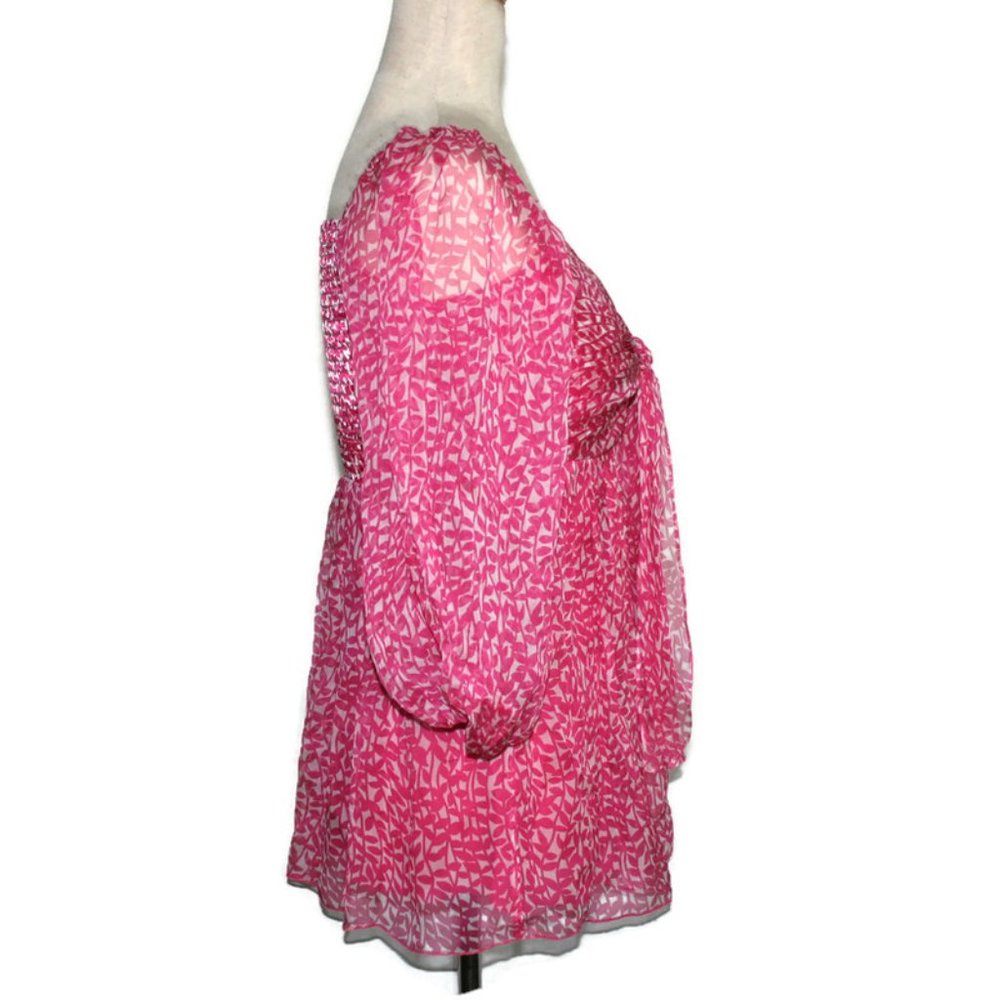 Karen Kane Top with  Back Smocking Pink and White Print Size XS - Picture 3 of 7